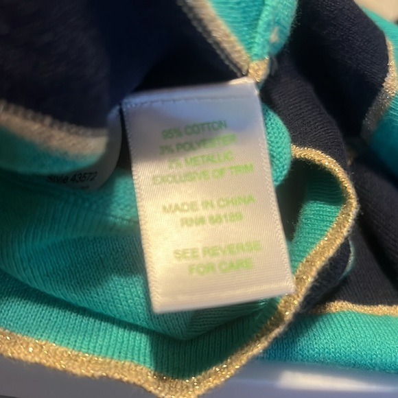 NWT Lilly Pulitzer Womens Autumn Sweater  Gold Metallic Stripe Lagoon Green - Picture 7 of 7